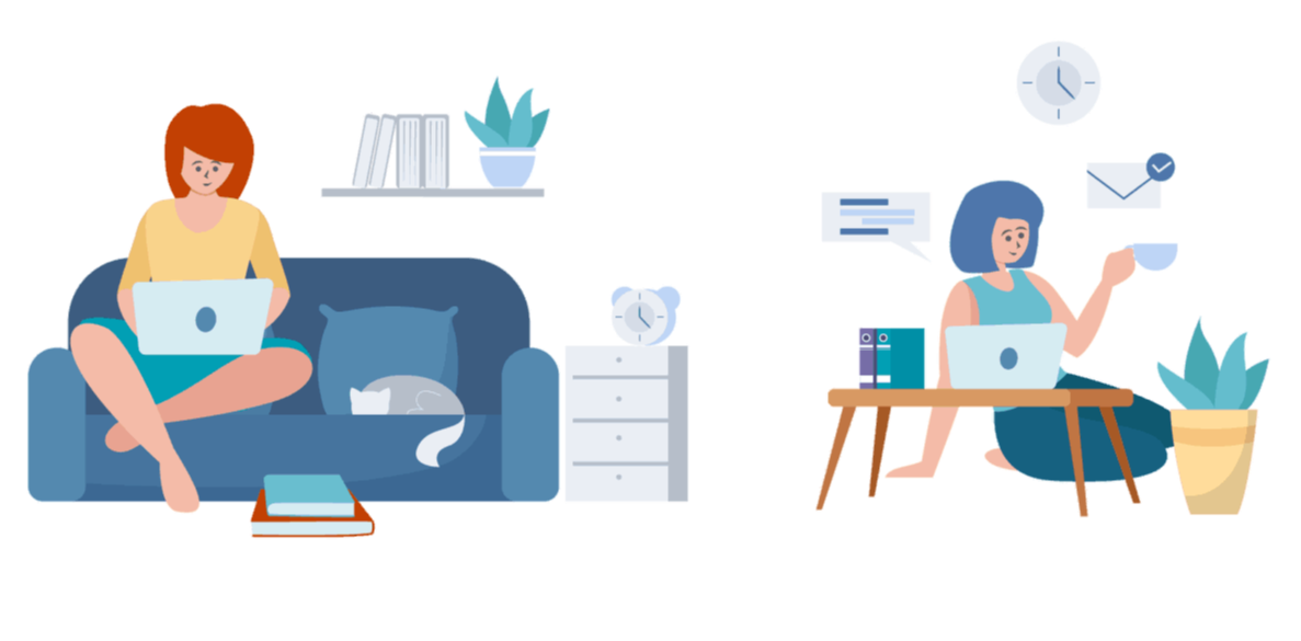 Ilustración de personajes estudiando online