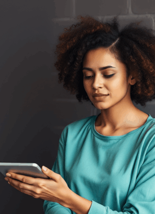 Mujer analizando información en una tablet